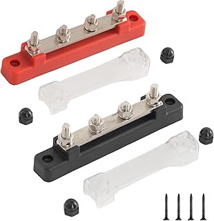 2 pezzi 12 V-48 V DC binari di distribuzione, 250 A, BusBar Box con bullone a morsetto, modulo ad alte prestazioni, blocco con copertura per auto, marine, sistema di batterie (rosso, nero) (M6)